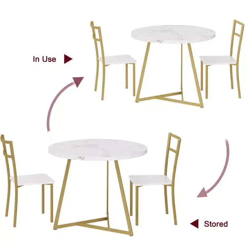 Ensemble Table à Manger, Ensemble de Cuisine Rond 3 Pièces avec Chaises Rembourrées et Cadre en Acier Robuste, pour Petits Espaces, Appartements et Studios, Blanc