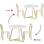 Ensemble Table à Manger, Ensemble de Cuisine Rond 3 Pièces avec Chaises Rembourrées et Cadre en Acier Robuste, pour Petits Espaces, Appartements et Studios, Blanc