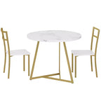 Ensemble Table à Manger, Ensemble de Cuisine Rond 3 Pièces avec Chaises Rembourrées et Cadre en Acier Robuste, pour Petits Espaces, Appartements et Studios, Blanc