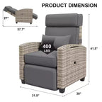 Fauteuil de jardin en osier tressé, inclinable sur 150°, en rotin synthétique résistant aux intempéries, avec table d'appoint à abattant, repose-pieds, pour jardin, pelouse