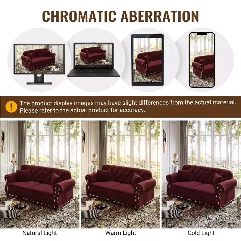 Causeuse Eloise 63 de GDFStudio en velours capitonné style Chesterfield avec garniture cloutée et accoudoirs roulés