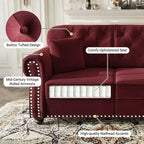 Causeuse Eloise 63 de GDFStudio en velours capitonné style Chesterfield avec garniture cloutée et accoudoirs roulés