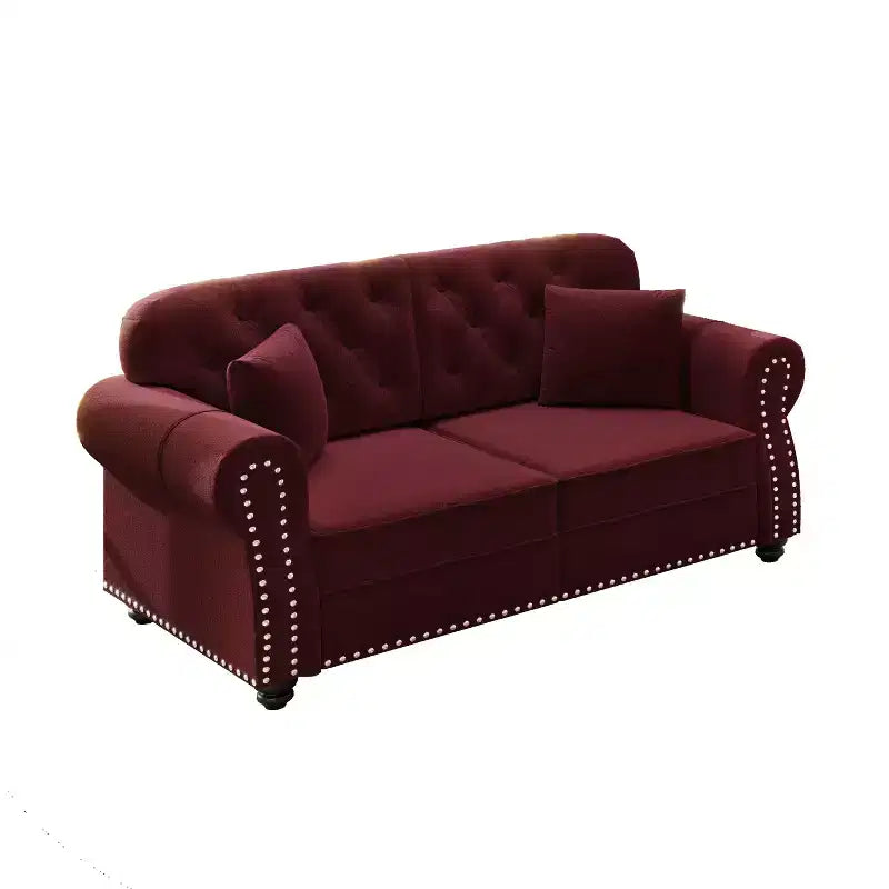 Causeuse Eloise 63 de GDFStudio en velours capitonné style Chesterfield avec garniture cloutée et accoudoirs roulés
