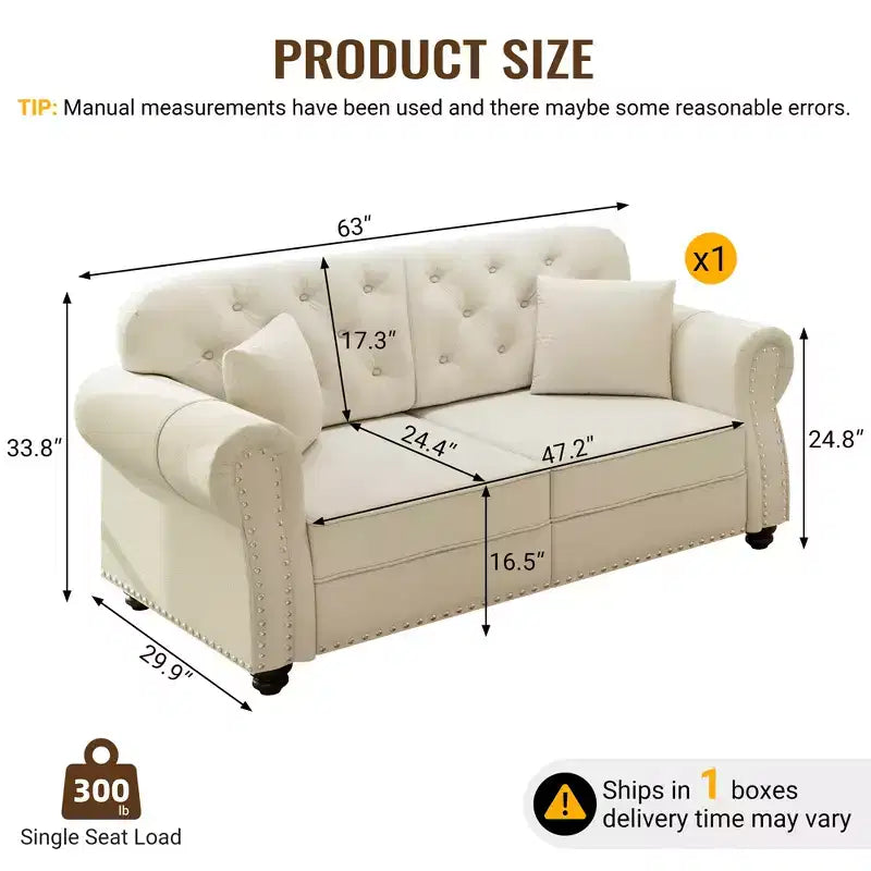 Causeuse Eloise 63 de GDFStudio en velours capitonné style Chesterfield avec garniture cloutée et accoudoirs roulés