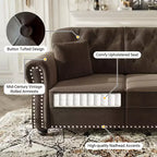 Causeuse Eloise 63 de GDFStudio en velours capitonné style Chesterfield avec garniture cloutée et accoudoirs roulés