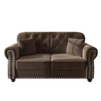 Causeuse Eloise 63 de GDFStudio en velours capitonné style Chesterfield avec garniture cloutée et accoudoirs roulés
