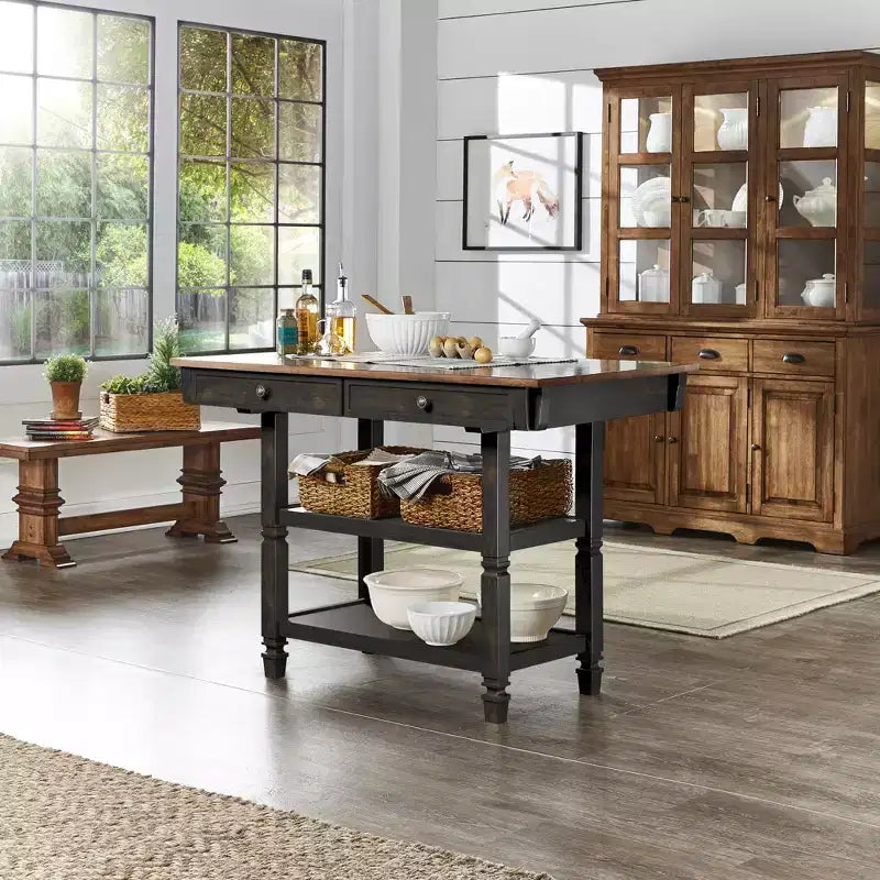 Îlot de cuisine bicolore Keyla avec plateau en chêne - iNSPIRE Q