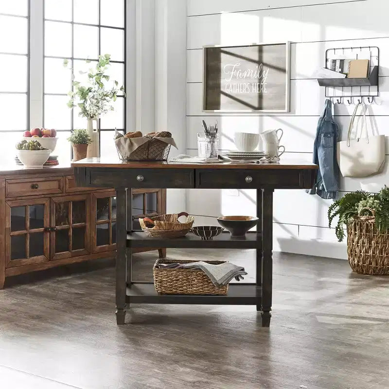 Îlot de cuisine bicolore Keyla avec plateau en chêne - iNSPIRE Q
