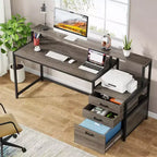 Lantine Bureau d'ordinateur industriel de 160 cm avec tiroir de classement, support d'écran, espace imprimante, poste de travail ergonomique pour bureau à domicile.