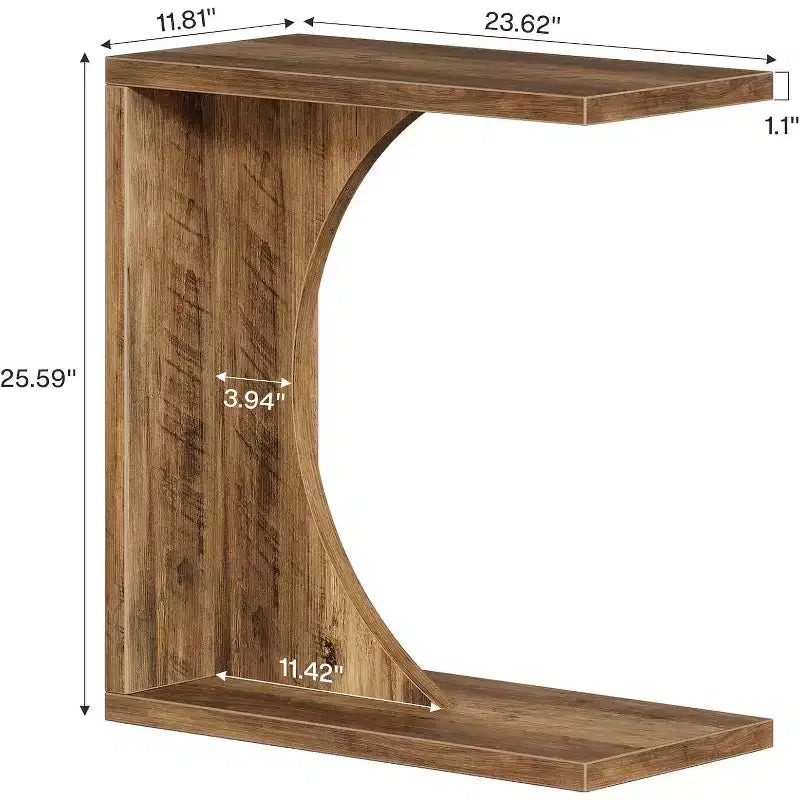 Table d'appoint en C Lantine pour canapé, petite table de chevet pour canapé, table de nuit en bois pour salon, chambre, bureau d'ordinateur portable (1, marron rustique)
