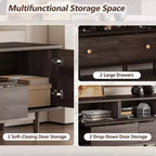 Meuble TV moderne GDFStudio Arjun 76 en bois avec tiroirs et armoire de rangement en rotin
