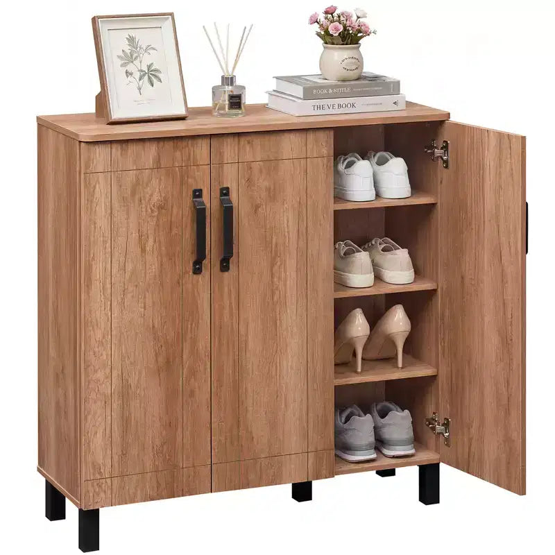 Gymax 5-Tier Shoe Storage Cabinet w/3 Doors Removable Shelves & Ventilation Hole