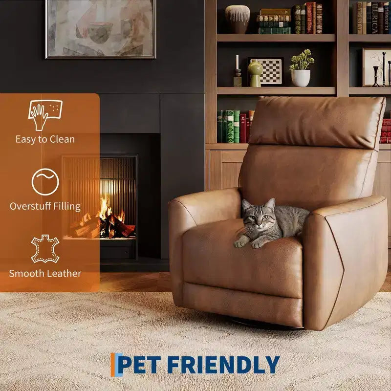Fauteuil inclinable électrique moderne avec ports USB - Fauteuil à bascule pivotant à 270° en cuir PU pour salon, chambre d'enfant ou chambre à coucher - Marron