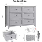 Grande commode moderne noire à 6 tiroirs en bois, tiroirs profonds et poignées métalliques pour chambre à coucher, entrée, couloir