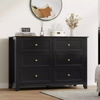 Large Modern Black 6-Drawer Wood Dresser, Deep Drawers & Metal Knobs for Bedroom, Entryway, Hallway