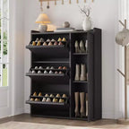 Freestanding Hidden Shoe Storage Cabinet with 3 Flip Drawers, Side Door & Adjustable Shelves, Wooden Entryway Organizer for Hallway & Living Room