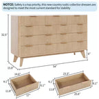 Commode moderne cannelée à 9 tiroirs de 137 cm, en bois avec poignées en métal et profil incurvé, élégant meuble TV pour chambre, salon, entrée