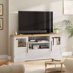Meuble TV de ferme - S'adapte aux TV 72'', motif ondulé, 2 armoires vitrées, 2 espaces de rangement ouverts, meuble TV pour salon