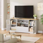 Meuble TV de ferme - S'adapte aux TV 72'', motif ondulé, 2 armoires vitrées, 2 espaces de rangement ouverts, meuble TV pour salon