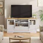 Meuble TV de ferme - S'adapte aux TV 72'', motif ondulé, 2 armoires vitrées, 2 espaces de rangement ouverts, meuble TV pour salon
