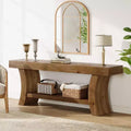 Lantine 63 Solid Wood Console Table, 2-Tier Farmhouse Sofa Table, Low TV Console for Living Room, Entryway, Hallway (Dark Brown)