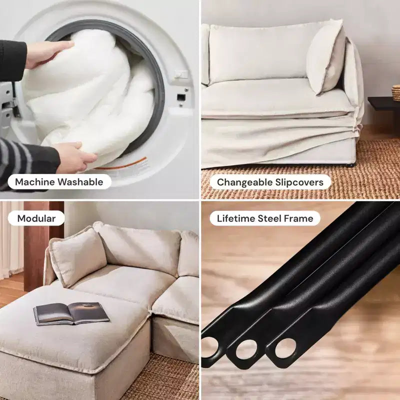 Chaise de bout modulaire lavable Anabei – Gauche | Assise Deluxe+ et coussin Cloud