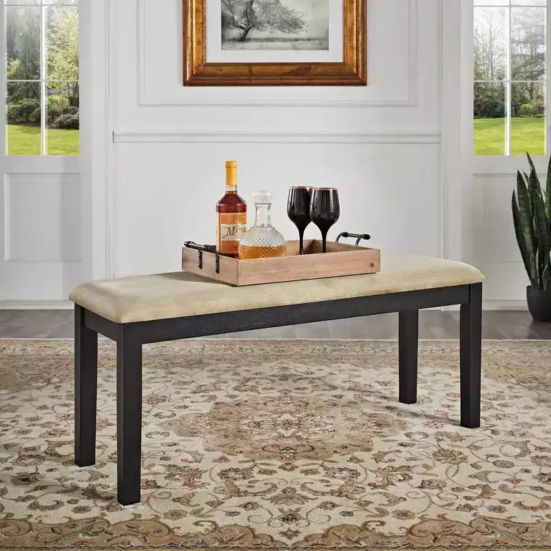 Banc de salle à manger Kensington en bois noir – Noir/Beige – iNSPIRE Q