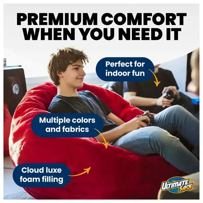 Fauteuil poire et repose-pieds Ultimate Sack 6 pieds, transat surdimensionné, Fourrure ivoire