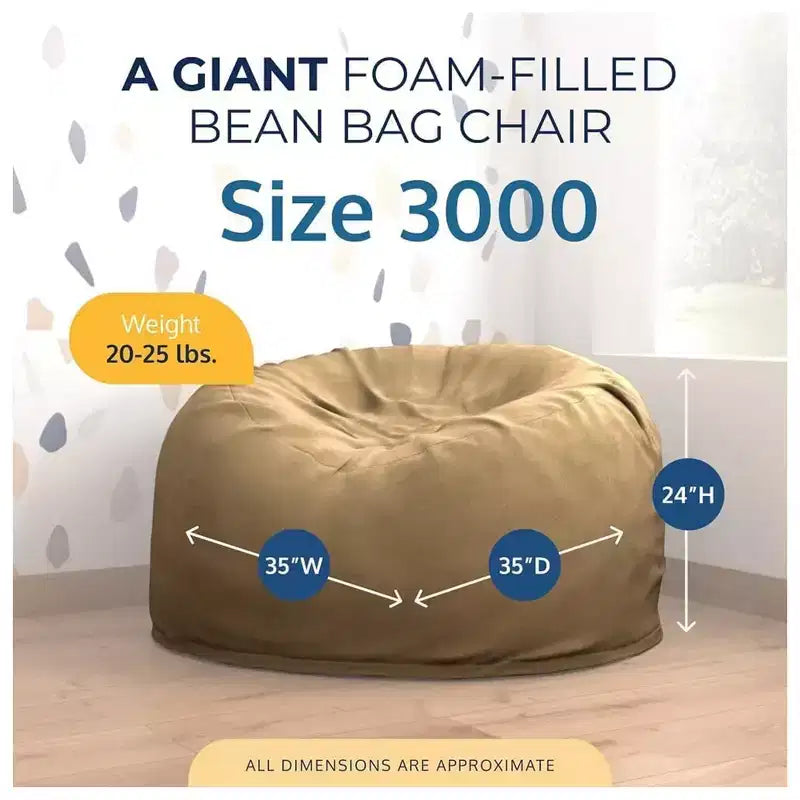 Pouf Ultimate Sack 3 pieds, fauteuil d'intérieur confortable surdimensionné, suédine couleur chameau