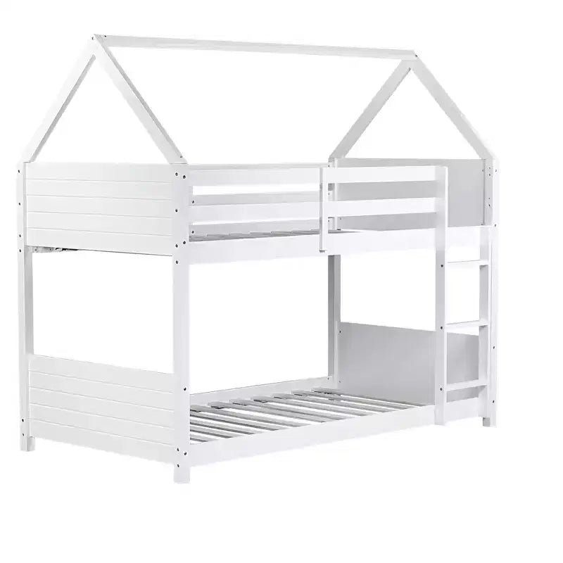 Lit superposé cabane Luxystar double sur double avec tête de lit, pied de lit et garde-corps