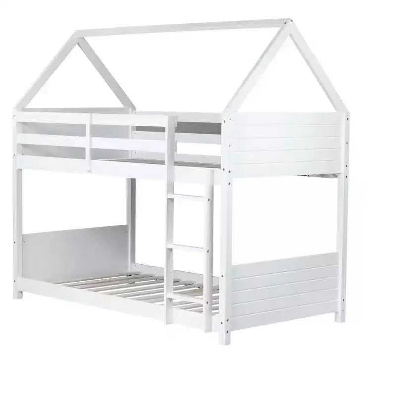 Lit superposé cabane Luxystar double sur double avec tête de lit, pied de lit et garde-corps