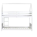 Lit superposé cabane Luxystar double sur double avec tête de lit, pied de lit et garde-corps