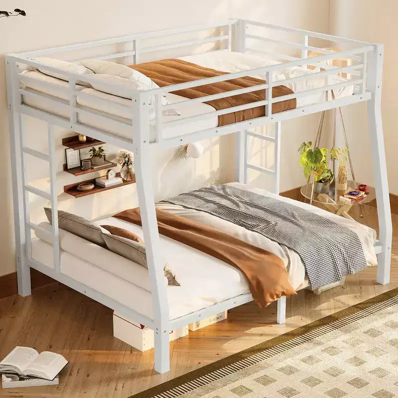 Lit Superposé Bellemave avec Échelle et Barrière de Sécurité, Cadre de Lit Superposé en Métal pour Adolescents et Adultes, Pas Besoin de Sommier Tapissier