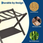 Lot de 2 porte-bagages pliables en bambou avec étagère de rangement, support de valise à 2 niveaux pouvant supporter jusqu'à 50 kg pour chambre et hôtel