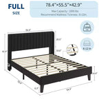 Garvee Lit plateforme capitonné en velours, taille Queen, avec tête de lit ailée touffetée, sommier à lattes en bois, pas de sommier tapissier, montage facile, noir