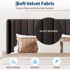 Garvee Lit plateforme capitonné en velours, taille Queen, avec tête de lit ailée touffetée, sommier à lattes en bois, pas de sommier tapissier, montage facile, noir