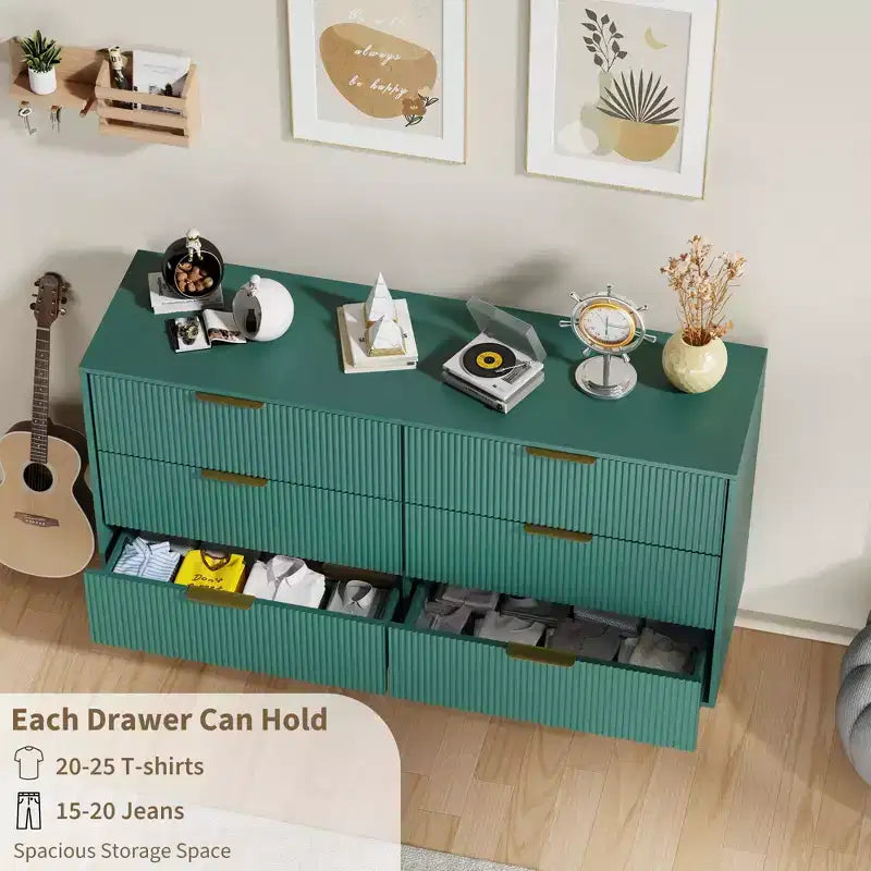 Commode moderne noire à 6 tiroirs, en bois cannelé, avec poignées et pieds en métal doré, grand organisateur de rangement pour chambre à coucher, salon et entrée