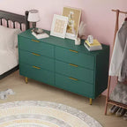Commode moderne noire à 6 tiroirs, en bois cannelé, avec poignées et pieds en métal doré, grand organisateur de rangement pour chambre à coucher, salon et entrée