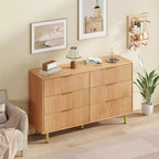 Commode moderne noire à 6 tiroirs, en bois cannelé, avec poignées et pieds en métal doré, grand organisateur de rangement pour chambre à coucher, salon et entrée