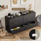 Commode moderne noire à 6 tiroirs, en bois cannelé, avec poignées et pieds en métal doré, grand organisateur de rangement pour chambre à coucher, salon et entrée