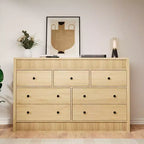 Commode en bois à 7 tiroirs de 137 cm de large, avec façades cannelées, organisateur de rangement pour chambre, salon, couloir et entrée