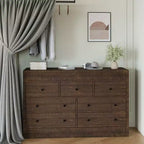 Commode en bois à 7 tiroirs de 137 cm de large, avec façades cannelées, organisateur de rangement pour chambre, salon, couloir et entrée