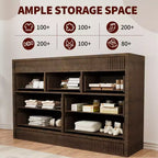 Commode en bois à 7 tiroirs de 137 cm de large, avec façades cannelées, organisateur de rangement pour chambre, salon, couloir et entrée