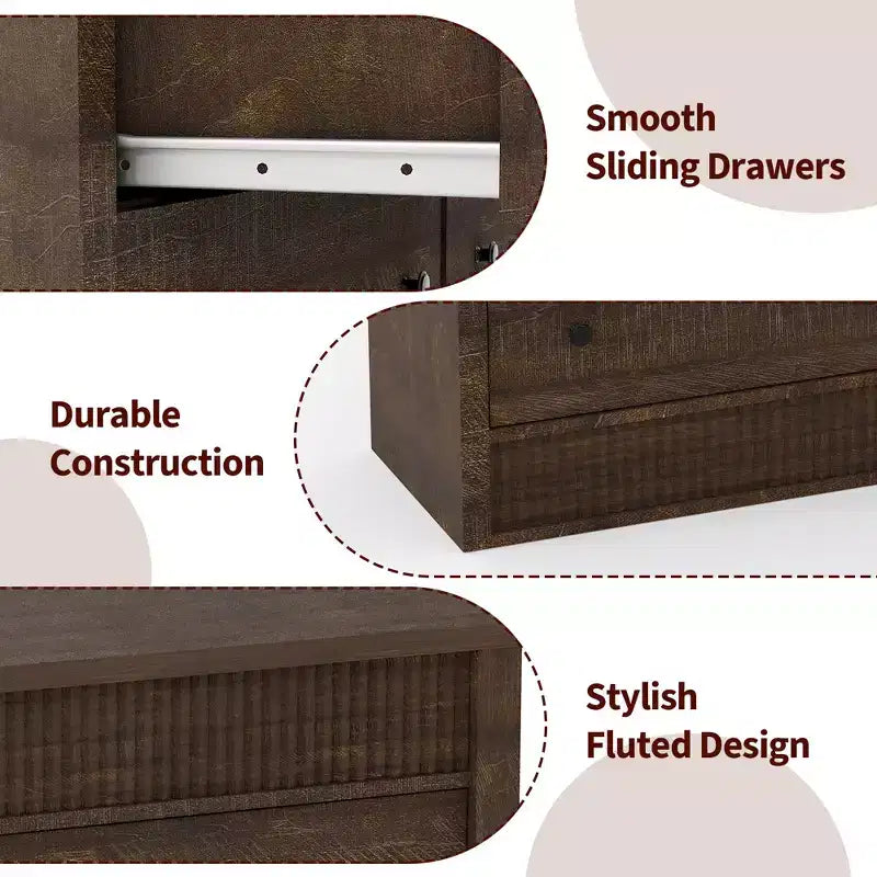 Commode en bois à 7 tiroirs de 137 cm de large, avec façades cannelées, organisateur de rangement pour chambre, salon, couloir et entrée