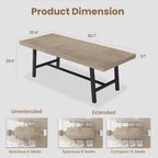 Table à manger extensible de 63 à 83 pouces, table rectangulaire industrielle pour 6 à 8 personnes, table de cuisine extensible marron rustique avec cadre en métal robuste