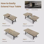 Table à manger extensible de 63 à 83 pouces, table rectangulaire industrielle pour 6 à 8 personnes, table de cuisine extensible marron rustique avec cadre en métal robuste