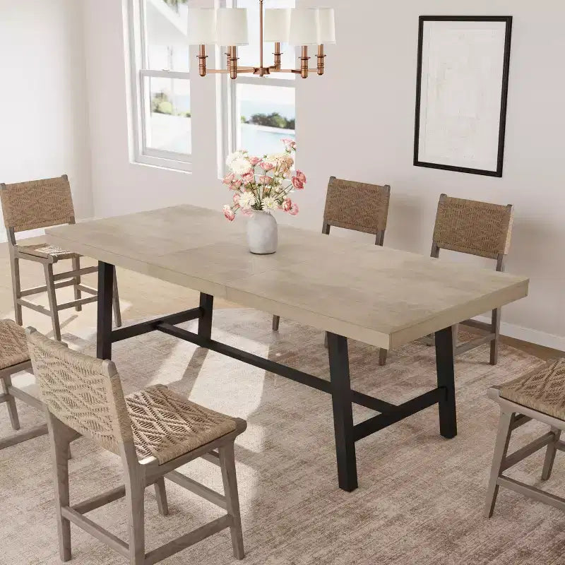 Table à manger extensible de 63 à 83 pouces, table rectangulaire industrielle pour 6 à 8 personnes, table de cuisine extensible marron rustique avec cadre en métal robuste