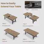 Table à manger extensible de 63 à 83 pouces, table rectangulaire industrielle pour 6 à 8 personnes, table de cuisine extensible marron rustique avec cadre en métal robuste