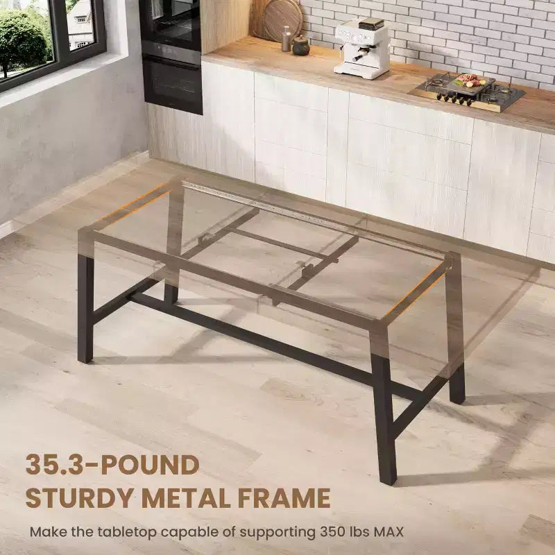 Table à manger extensible de 63 à 83 pouces, table rectangulaire industrielle pour 6 à 8 personnes, table de cuisine extensible marron rustique avec cadre en métal robuste