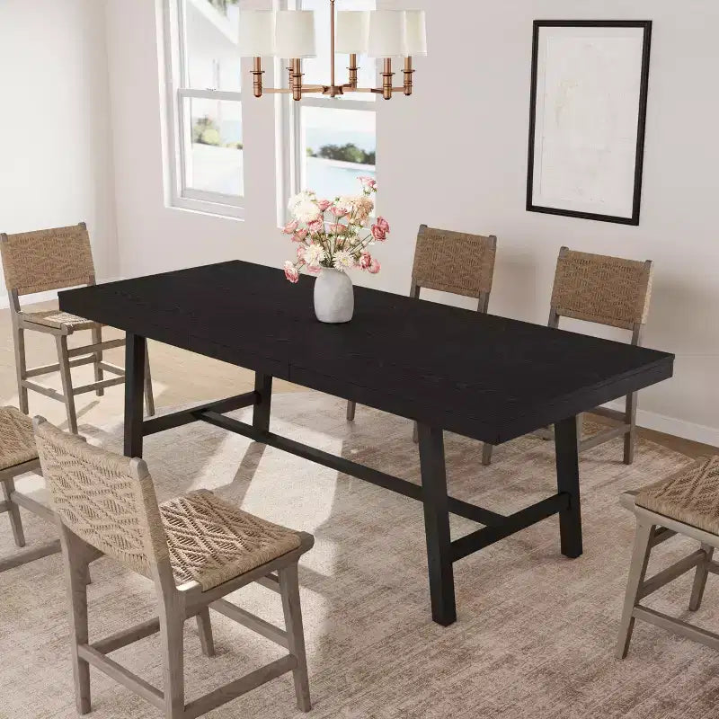 Table à manger extensible de 63 à 83 pouces, table rectangulaire industrielle pour 6 à 8 personnes, table de cuisine extensible marron rustique avec cadre en métal robuste